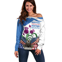Scottish American Heritage Month Off Shoulder Sweater Thistle And American Eagle