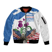 Scottish American Heritage Month Sleeve Zip Bomber Jacket Thistle And American Eagle