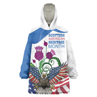Scottish American Heritage Month Wearable Blanket Hoodie Thistle And American Eagle