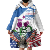 Scottish American Heritage Month Wearable Blanket Hoodie Thistle And American Eagle