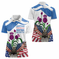 Scottish American Heritage Month Women Polo Shirt Thistle And American Eagle