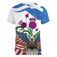 Scottish American Heritage Month Women V-Neck T-Shirt Thistle And American Eagle