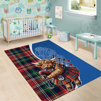 Scottish Tartan Area Rug Highland Cow Playing Bagpipes