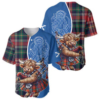 Scottish Tartan Baseball Jersey Highland Cow Playing Bagpipes