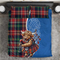 Scottish Tartan Bedding Set Highland Cow Playing Bagpipes