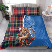 Scottish Tartan Bedding Set Highland Cow Playing Bagpipes