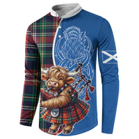 Scottish Tartan Button Sweatshirt Highland Cow Playing Bagpipes