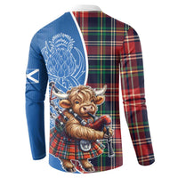 Scottish Tartan Button Sweatshirt Highland Cow Playing Bagpipes