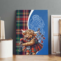 Scottish Tartan Canvas Wall Art Highland Cow Playing Bagpipes
