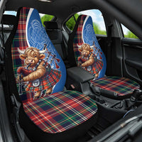 Scottish Tartan Car Seat Cover Highland Cow Playing Bagpipes