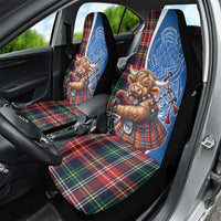 Scottish Tartan Car Seat Cover Highland Cow Playing Bagpipes