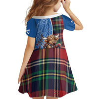 Scottish Tartan Family Matching Off Shoulder Maxi Dress and Hawaiian Shirt Highland Cow Playing Bagpipes