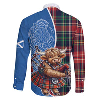 Scottish Tartan Family Matching Puletasi and Hawaiian Shirt Highland Cow Playing Bagpipes