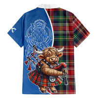 Scottish Tartan Hawaiian Shirt Highland Cow Playing Bagpipes
