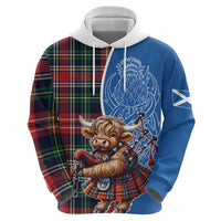 Scottish Tartan Hoodie Highland Cow Playing Bagpipes
