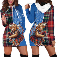 Scottish Tartan Hoodie Dress Highland Cow Playing Bagpipes
