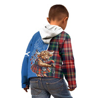 Scottish Tartan Kid Hoodie Highland Cow Playing Bagpipes
