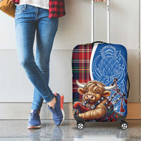 Scottish Tartan Luggage Cover Highland Cow Playing Bagpipes