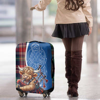 Scottish Tartan Luggage Cover Highland Cow Playing Bagpipes
