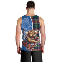 Scottish Tartan Men Tank Top Highland Cow Playing Bagpipes