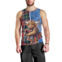 Scottish Tartan Men Tank Top Highland Cow Playing Bagpipes