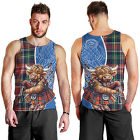 Scottish Tartan Men Tank Top Highland Cow Playing Bagpipes