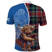 Scottish Tartan Polo Shirt Highland Cow Playing Bagpipes