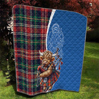 Scottish Tartan Quilt Highland Cow Playing Bagpipes