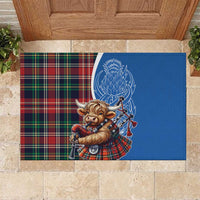Scottish Tartan Rubber Doormat Highland Cow Playing Bagpipes