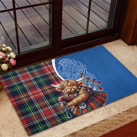 Scottish Tartan Rubber Doormat Highland Cow Playing Bagpipes