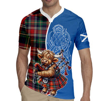 Scottish Tartan Rugby Jersey Highland Cow Playing Bagpipes