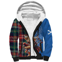 Scottish Tartan Sherpa Hoodie Highland Cow Playing Bagpipes
