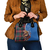 Scottish Tartan Shoulder Handbag Highland Cow Playing Bagpipes