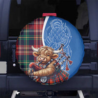 Scottish Tartan Spare Tire Cover Highland Cow Playing Bagpipes