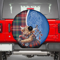 Scottish Tartan Spare Tire Cover Highland Cow Playing Bagpipes