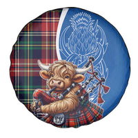 Scottish Tartan Spare Tire Cover Highland Cow Playing Bagpipes