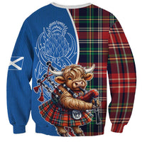 Scottish Tartan Sweatshirt Highland Cow Playing Bagpipes