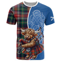 Scottish Tartan T Shirt Highland Cow Playing Bagpipes