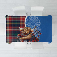 Scottish Tartan Tablecloth Highland Cow Playing Bagpipes