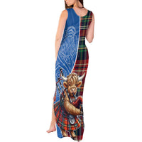 Scottish Tartan Tank Maxi Dress Highland Cow Playing Bagpipes