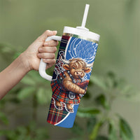 Scottish Tartan Tumbler With Handle Highland Cow Playing Bagpipes