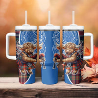 Scottish Tartan Tumbler With Handle Highland Cow Playing Bagpipes