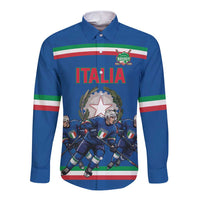 Italy Hockey Custom Long Sleeve Button Shirt Italia Hockey Pride Vintage Blue