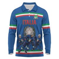 Italy Hockey Custom Long Sleeve Polo Shirt Italia Hockey Pride Vintage Blue