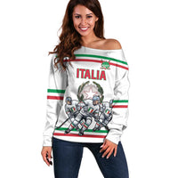 Italy Hockey Custom Off Shoulder Sweater Italia Hockey Pride Vintage White