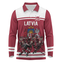 Latvia Hockey Pride Custom Long Sleeve Polo Shirt Baltic Ice Warriors