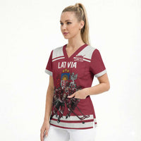 Latvia Hockey Pride Custom Scrub Top Baltic Ice Warriors