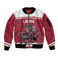 Latvia Hockey Pride Custom Sleeve Zip Bomber Jacket Baltic Ice Warriors