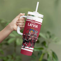 Latvia Hockey Pride Custom Tumbler With Handle Baltic Ice Warriors