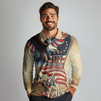 United States Flag Day Eagle 1777 Long Sleeve Polo Shirt Patriotic American Flag